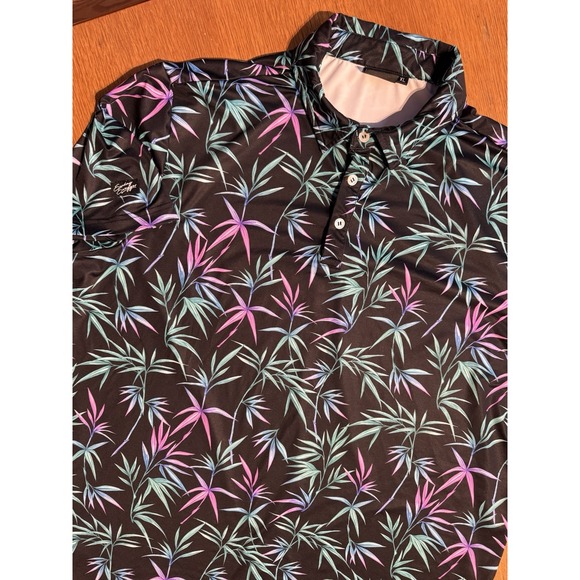 Sunday Swagger Other - Sunday Swagger Polo XL Neon Bamboo Black Stretch Golf Shirt Tropical Print